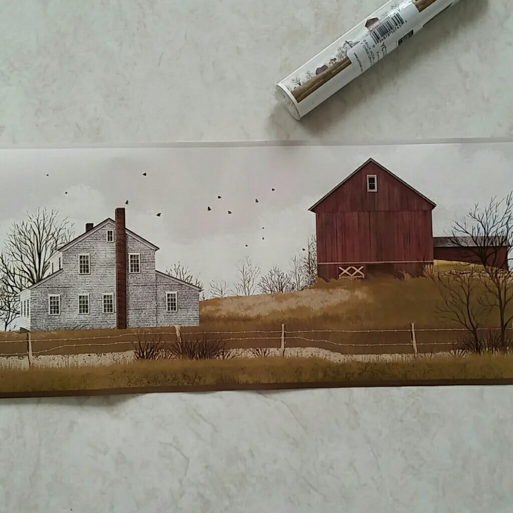 Wallpaper Border Country Road Farmhouses & Barns